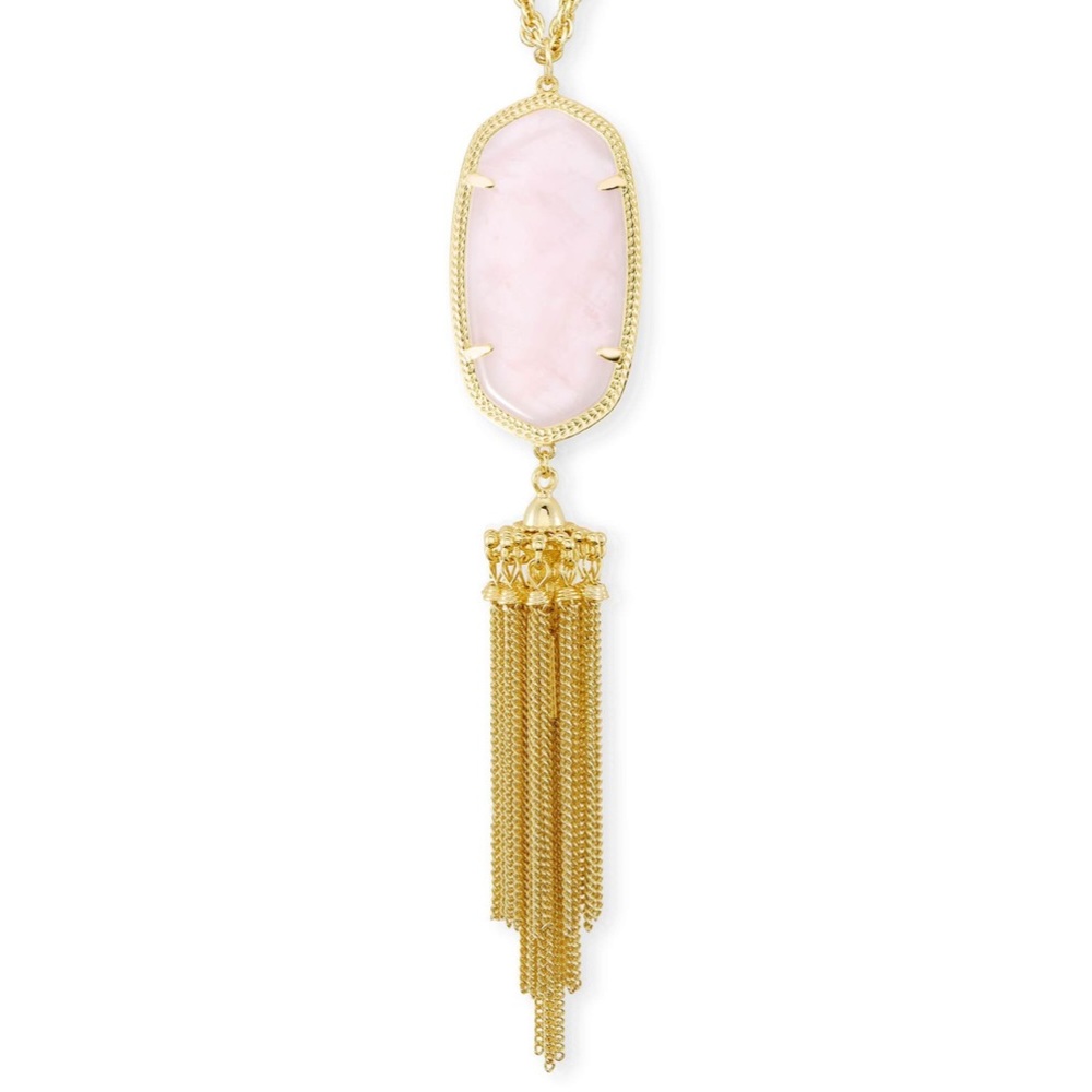 Kendra Scott rose quartz Rayne tassel necklace discontinued - Picture 2 of 6